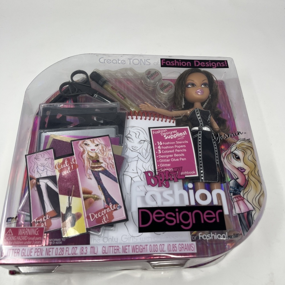 Bratz Fashion Designer 10" Doll YASMIN w/ Stencils, Papers, Scissors, Sketchbook